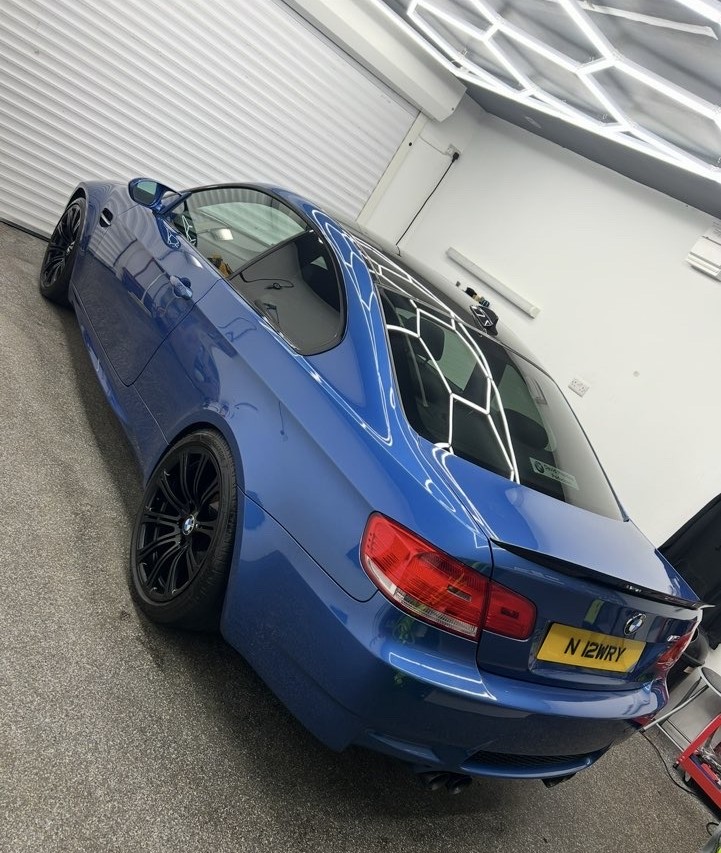 Blue BMW coupe after detailing work